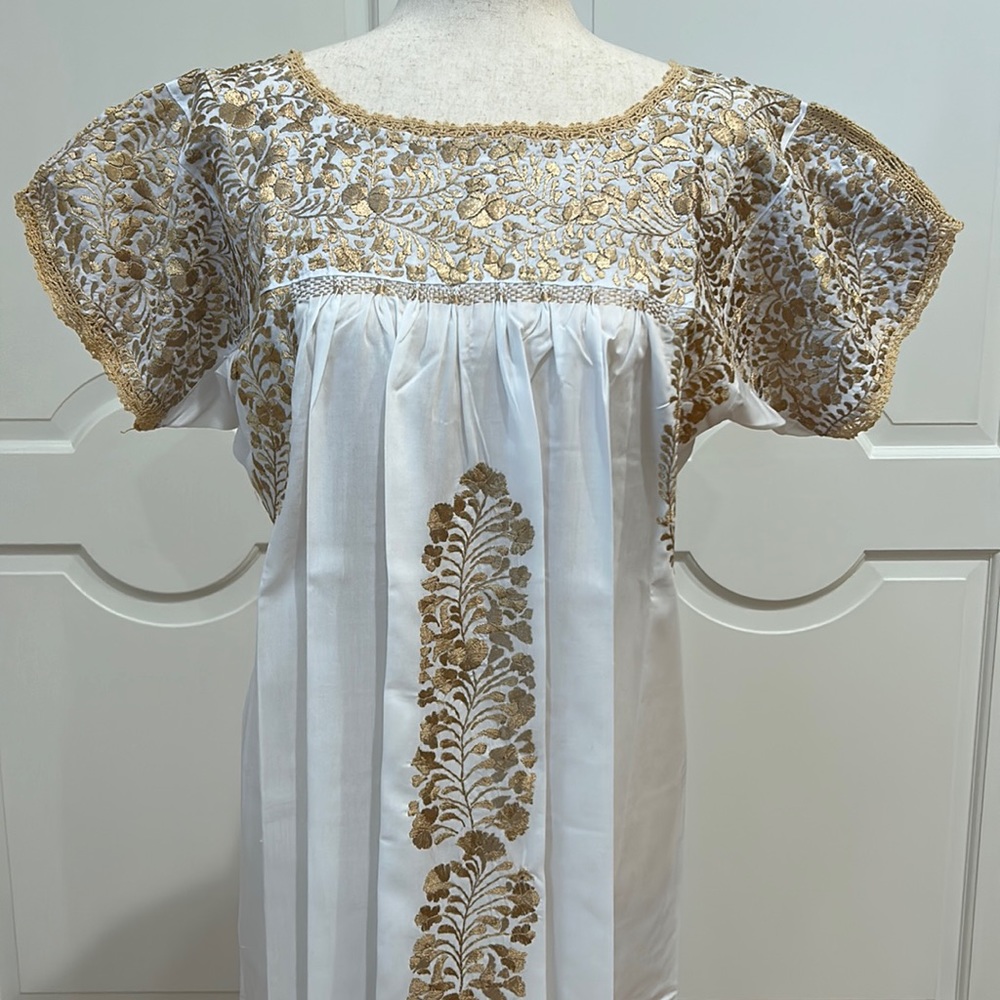 San Antonino Maxi Dress, Oaxaca Mexican dress. hand Embroidered. Silk Th… - Picture 3 of 10